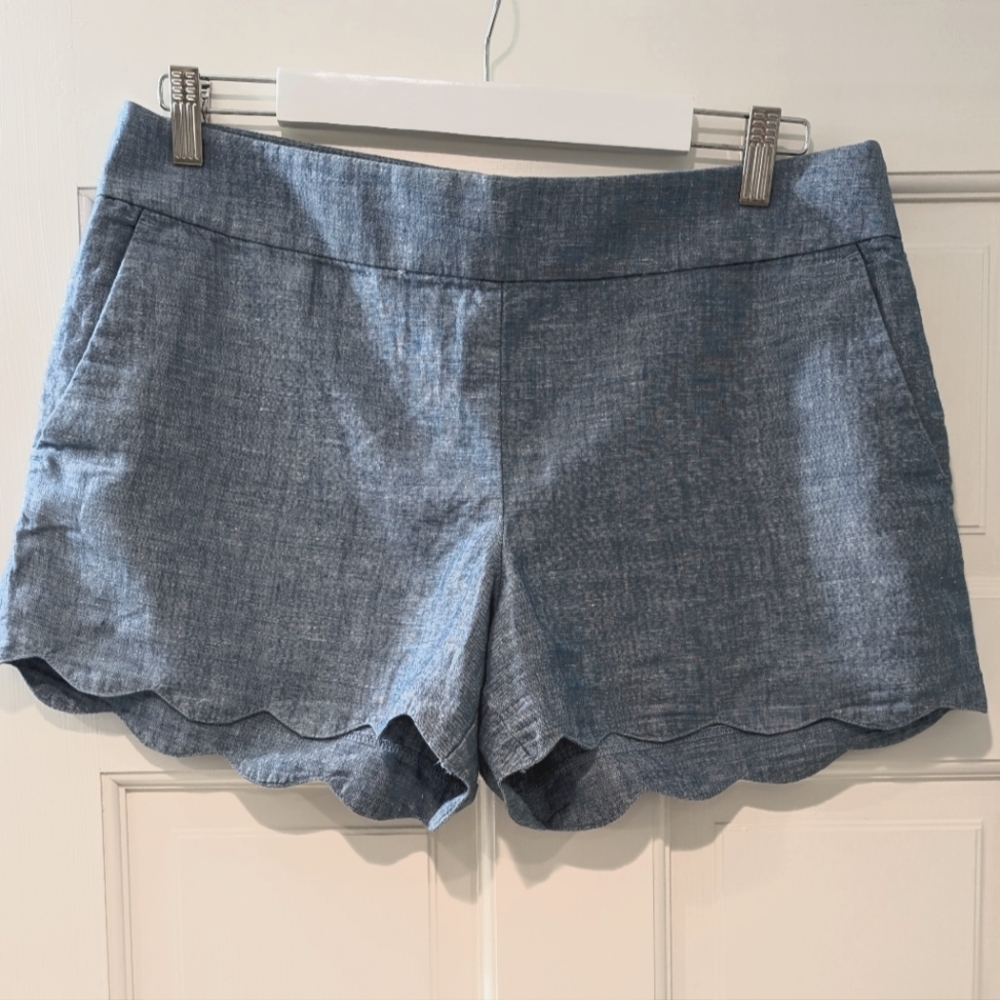 Loft Chambray Scallop-Hem Shorts